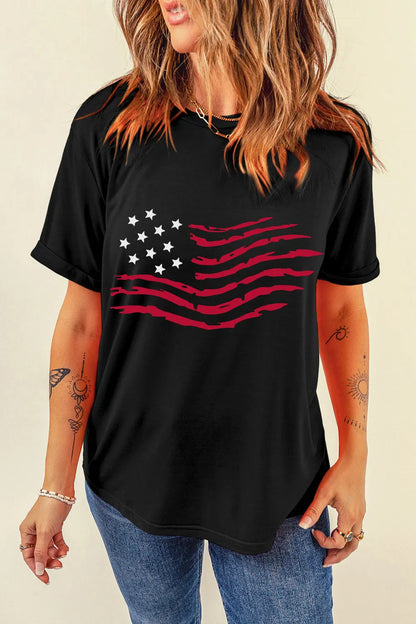 US Flag Round Neck Short Sleeve T-Shirt — Livostyle