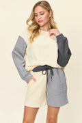 Contrast Drop Shoulder Top and Shorts Set — Livostyle