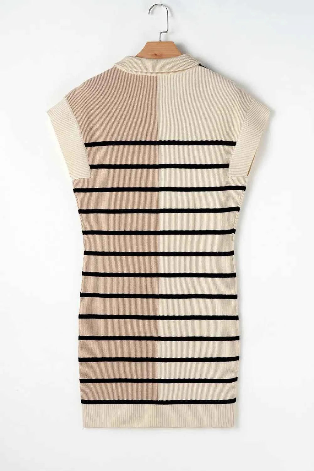 Striped Quarter Zip Cap Sleeve Sweater Dress