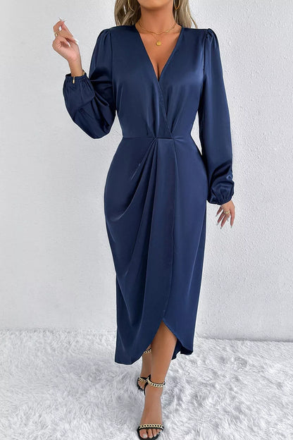 Satin Balloon Sleeve Midi Dress with Slit – photo 7