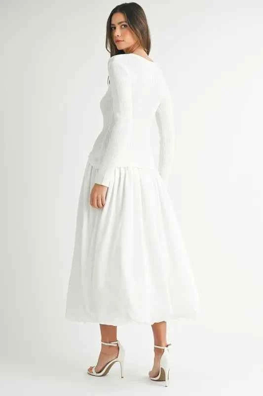 MABLE Ribbed Poplin Mix Midi Sweater Dress