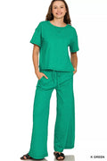 Cotton Slub Short Sleeve Tee and Pants Set in K Green — Livostyle