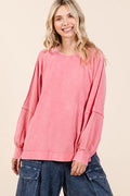 Mineral Wash Raglan Long Sleeve Oversized Top — Livostyle