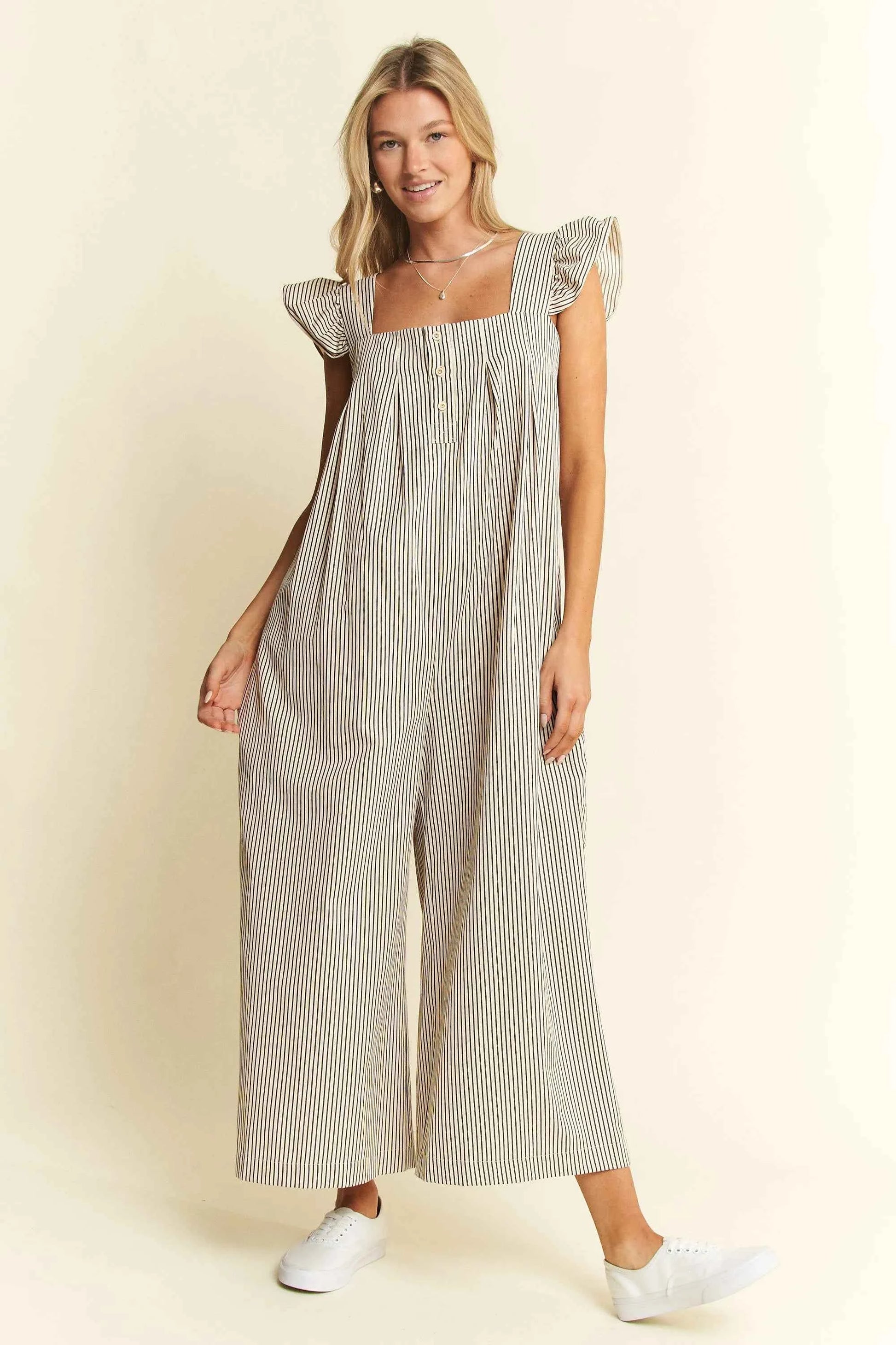 Jade By Jane Stripe Sleeveless Ruffle Jumpsuit