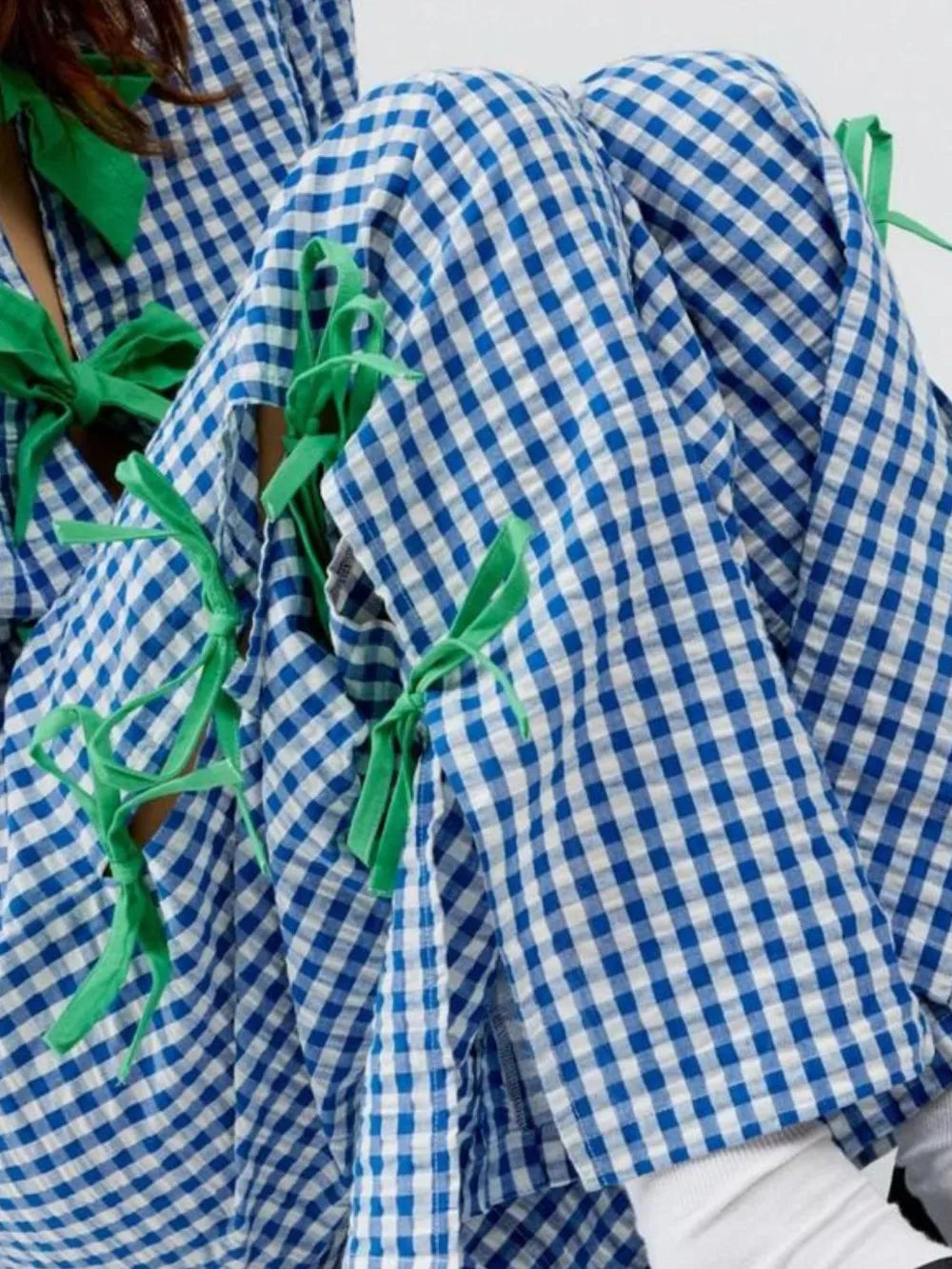 Side Tied Plaid Pants detail — Livostyle