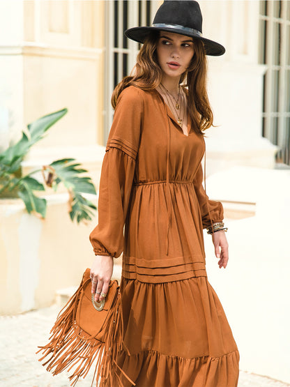 Tie Neck Long Sleeve Tiered Midi Dress – photo 25