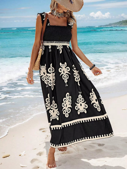 Smocked Printed Square Neck Ruffle Maxi Dress – photo 12