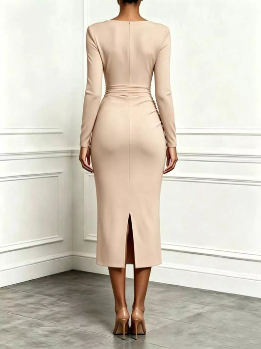 Ruffled Surplice Long Sleeve Dress
