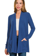 Slouchy lightweight open-front cardigan with side pockets — Livostyle