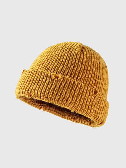 Distressed Cuffed Knit Hat — Livostyle