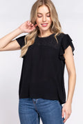 Feminine Ruffle Sleeve Crochet Blouse in Breathable Rayon — Livostyle