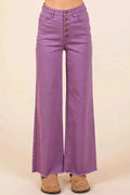 Twill High Waisted Button Fly Wide Leg Pants — Livostyle