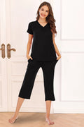 V-Neck Short Sleeve Top and Pants Lounge Set #2 — Livostyle