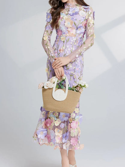 Floral Embroidered Mesh Long Sleeve Tiered Midi Dress – photo 7