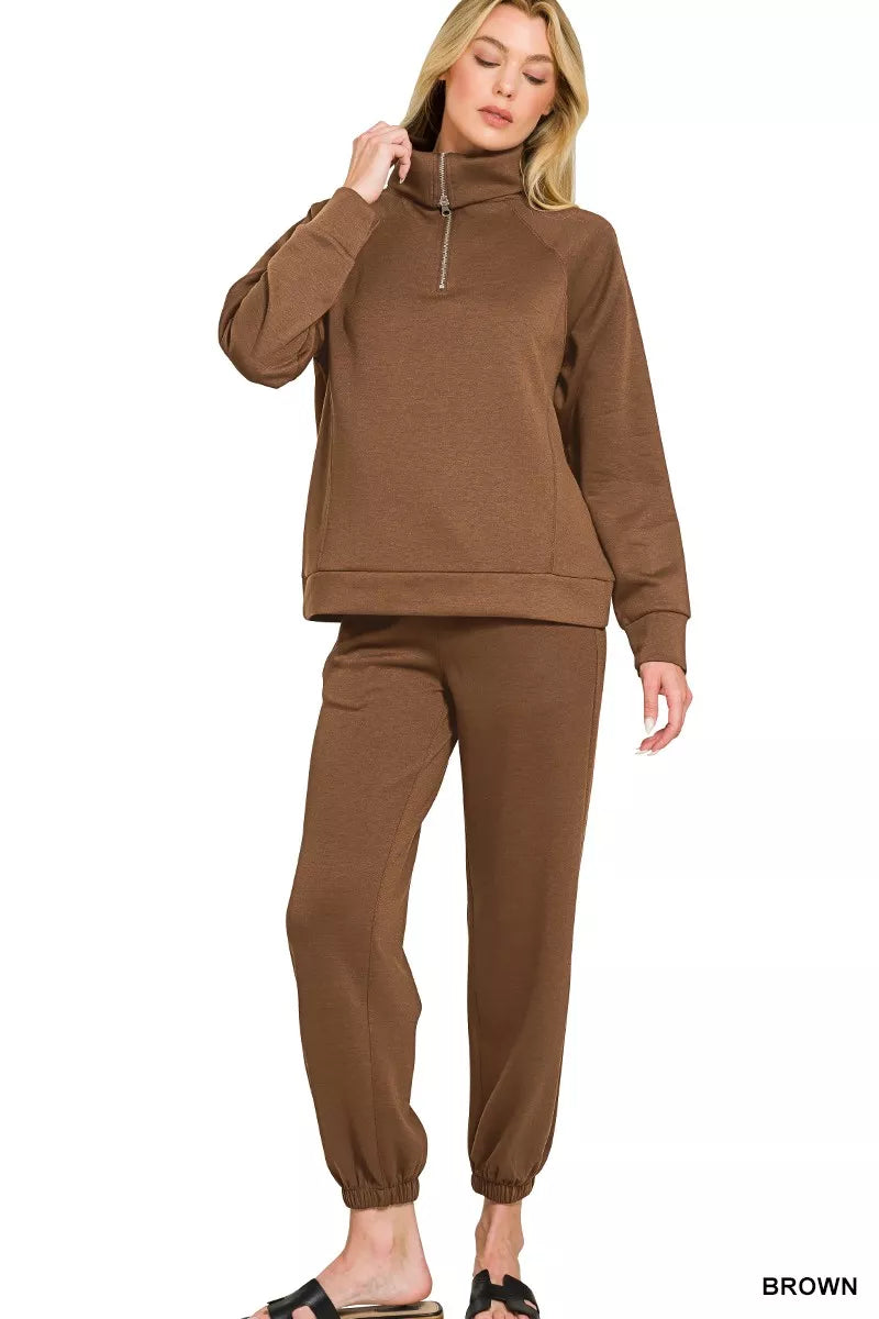 Scuba Half Zip Sweatshirts and Joggers Set in BROWN
