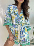 Printed Collared Neck Half Sleeve Romper — Livostyle