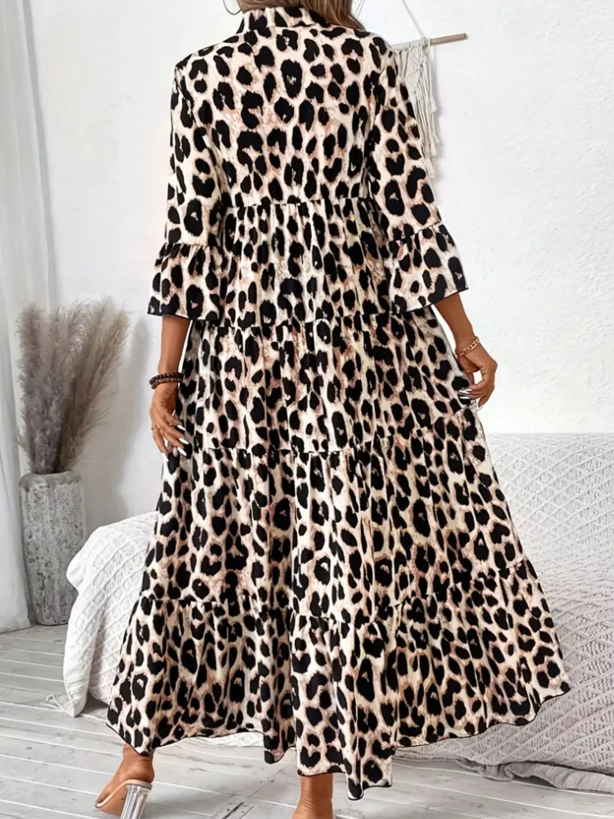 Leopard 3/4 Sleeve Ruched Midi Dress – photo 8