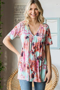 Floral Babydoll Blouse: V-Neck, Short Sleeve — Livostyle