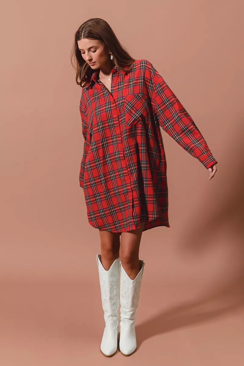 Christmas Checker Plaid Button Up Shirt Dress – photo 6
