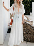 Lace Trim Plunging Beach Cover Up Maxi Dress — Livostyle