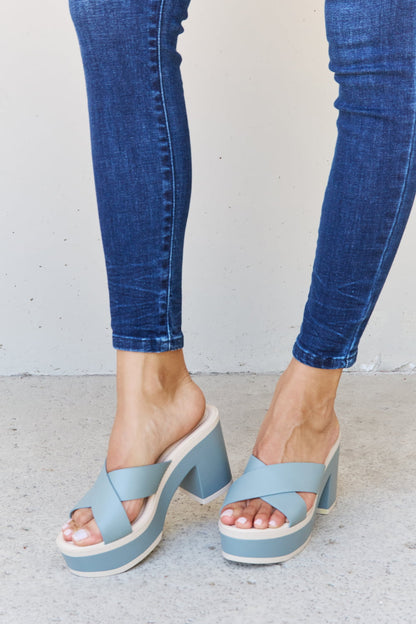 Cherish The Moments Contrast Platform Sandals in Misty Blue — Livostyle