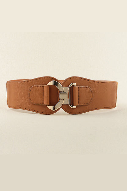 Faux leather cinch alloy buckle elastic belt