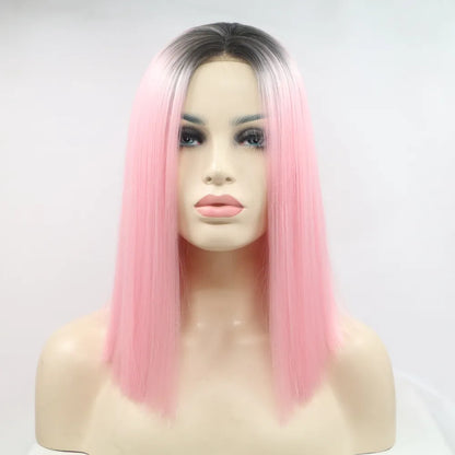 12" Lace Front Synthetic Wig in Pink Ombre, Mid-Length — Livostyle