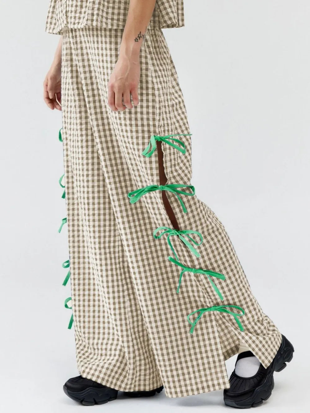Side Tied Plaid Pants styling — Livostyle