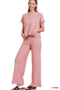 Light Rose Sweater Boxy Top and Long Pants Set in Lt Rose