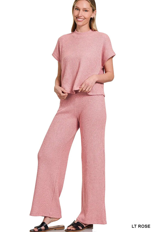 Light Rose Sweater Boxy Top and Long Pants Set in Lt Rose