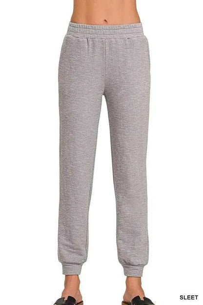 Cotton Slub Jogger Pants with Drawstring Waist in Sleet