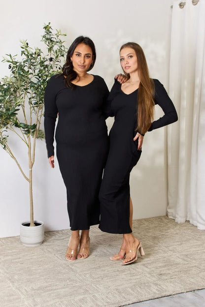 Ribbed Long Sleeve Midi Slit Dress – photo 10