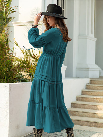 Tie Neck Long Sleeve Tiered Midi Dress – photo 23