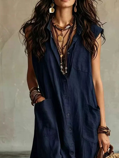 Sleeveless Button-Down Maxi Dress with Pockets – photo 5