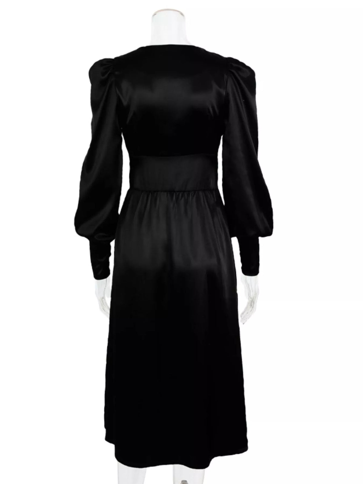 V-Neck Puff Sleeve Button-Down Midi Dress – photo 14