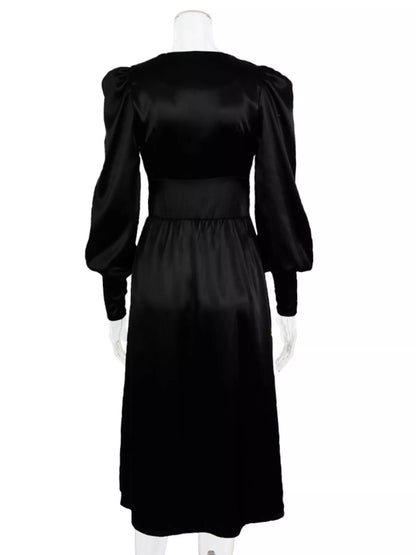 V-Neck Puff Sleeve Button-Down Midi Dress – photo 14