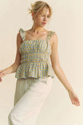 Sleeveless Plaid Top with Ruffled Straps and Smocked Bodice — Livostyle