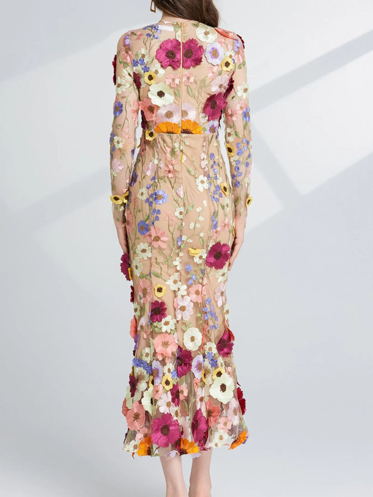 Floral Embroidered Mesh Long Sleeve Tiered Midi Dress – photo 5