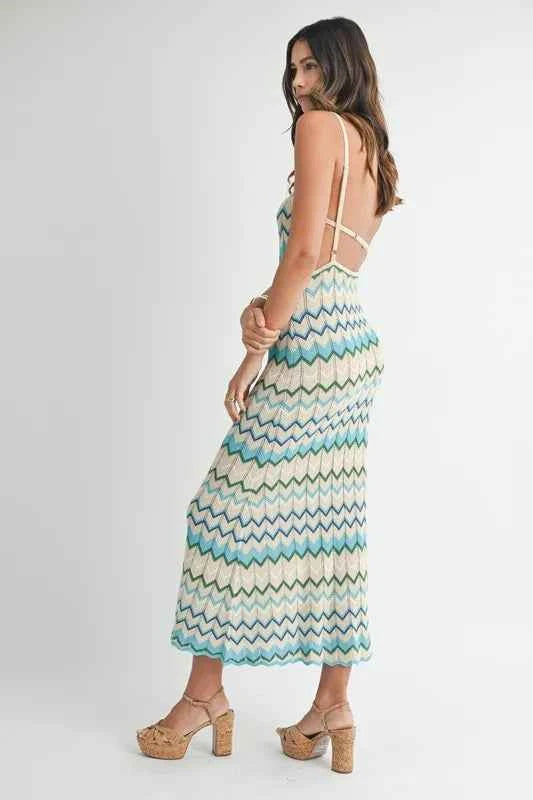 MABLE Lightweight Pointelle Chevron Knit Maxi Dress