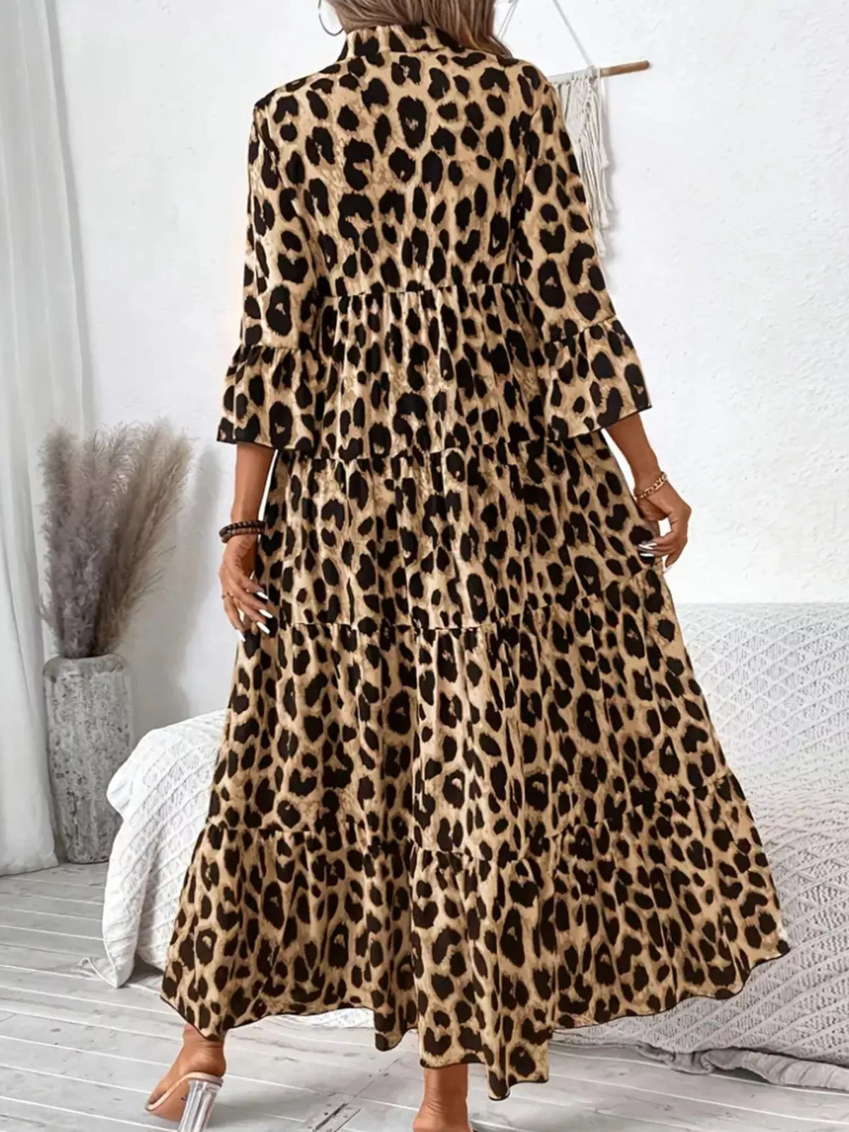 Leopard 3/4 Sleeve Ruched Midi Dress – photo 4