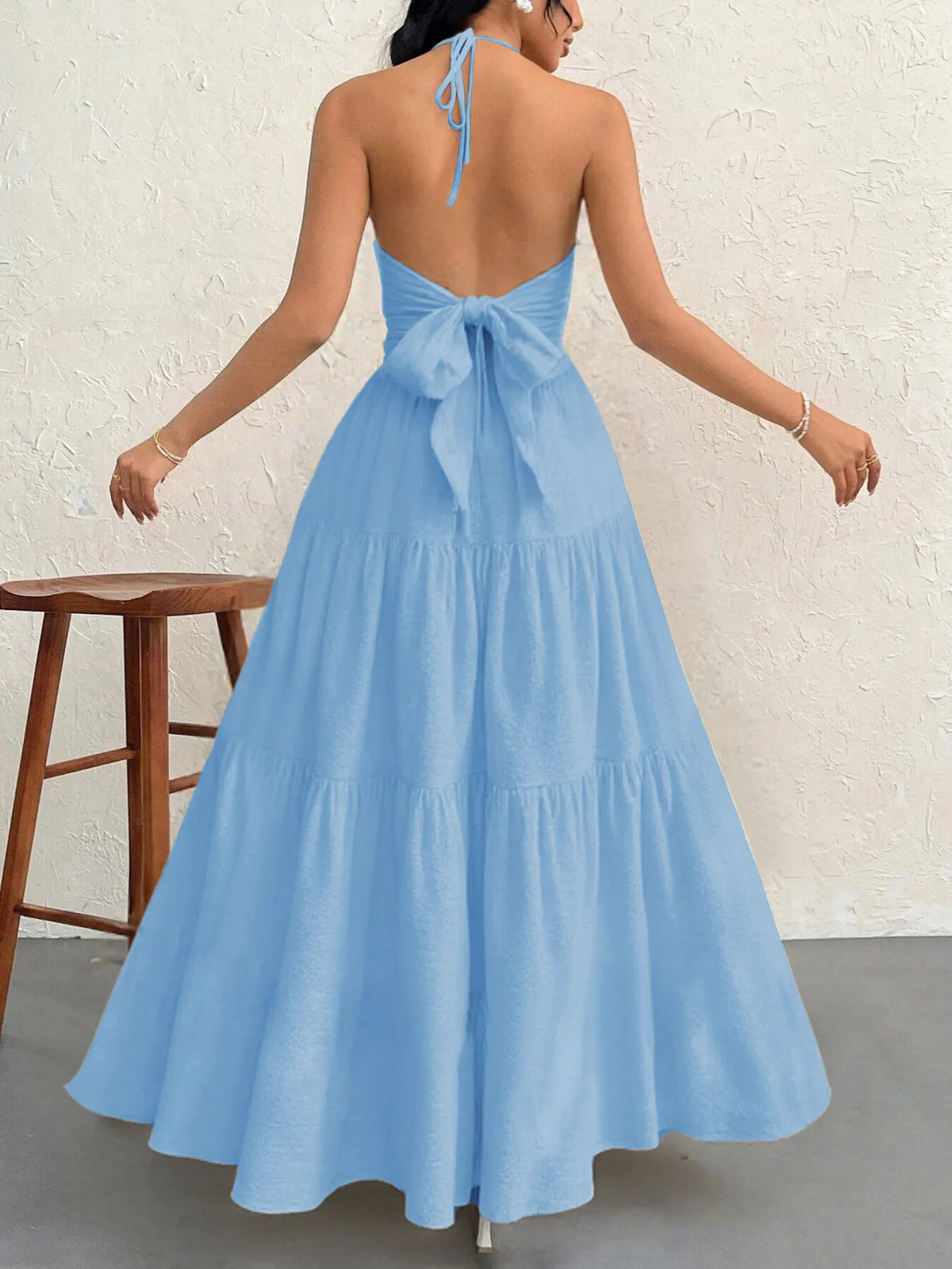 Halter Neck Tiered Maxi Dress with Bow – photo 14