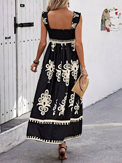 Smocked Printed Square Neck Ruffle Maxi Dress – photo 13