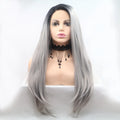 24" Lace Front Synthetic Wig in Silver Ombre, Long Straight — Livostyle