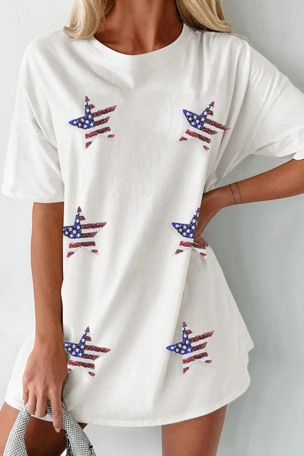 US Flag Star Round Neck Half Sleeve Oversize T-Shirt detail — Livostyle