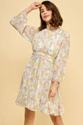 Floral Print Chiffon Belted Dress with Chic Back Zipper Detail — Livostyle