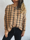 Plaid Pattern Zip Up Cardigan — Livostyle