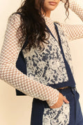 Lace Patch Open Front Denim Vest — Livostyle