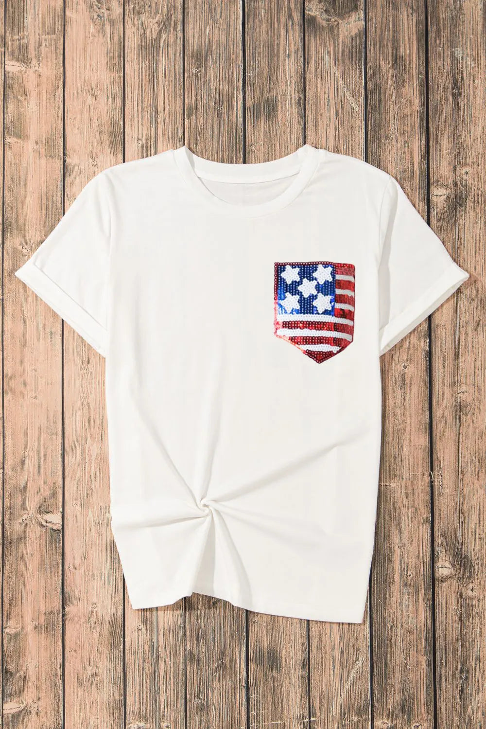 Sequin US Flag Round Neck Short Sleeve T-Shirt – photo 2