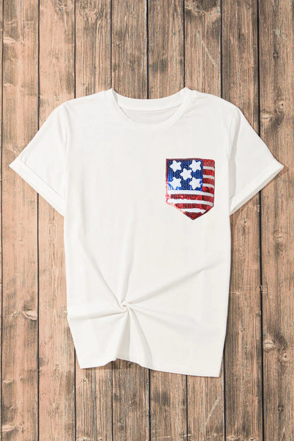 Sequin US Flag Round Neck Short Sleeve T-Shirt – photo 2