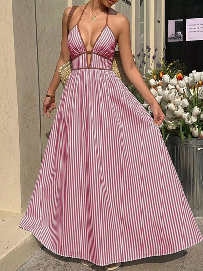 Striped Halter Neck Smocked Maxi Dress – photo 13